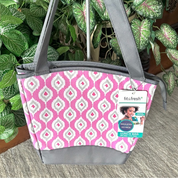 Fit & Fresh Pink Teardrop Ikat insulated Lunch Bag - Picture 5 of 16
